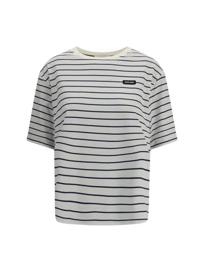 Miu Miu Women Striped T-shirt In Gray