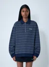 Miu Miu Striped Cotton Sweatshirt With Pointed Collar In Red