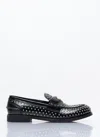 Miu Miu Studded Brushed Leather Penny Loafers In Black