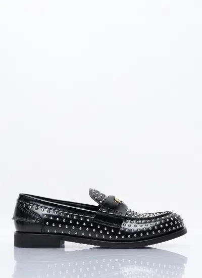 Miu Miu Women Studded Leather Loafers In Black