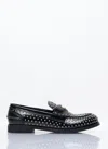 Miu Miu Studded Brushed Leather Penny Loafers In Black