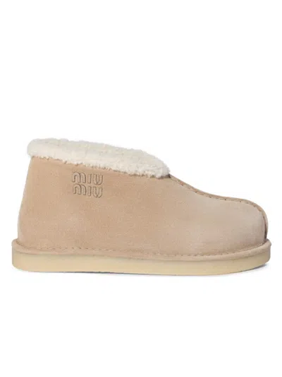 Miu Miu Women's Suede And Shearling Slip-on Booties