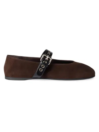 Miu Miu Dark Brown Suede Ballerinas In Black