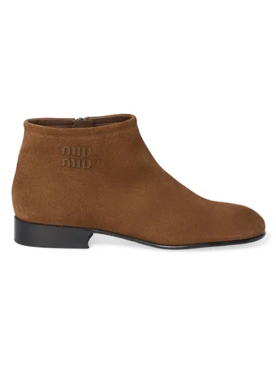 Miu Miu Women's Suede Booties In Brown
