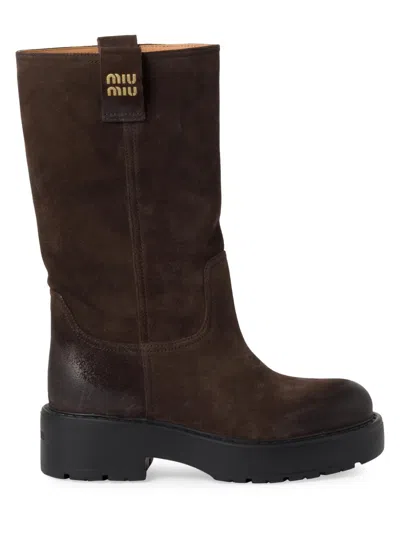 Miu Miu Women's Suede Boots In Brown
