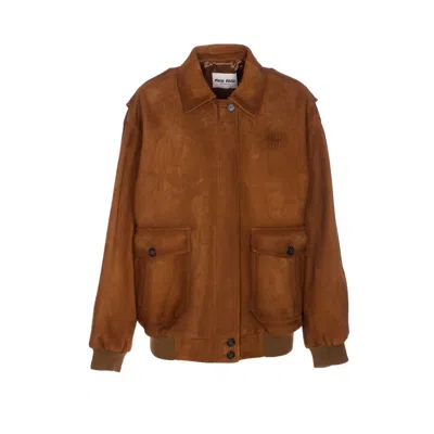 Miu Miu Women Suede Jacket In Brown