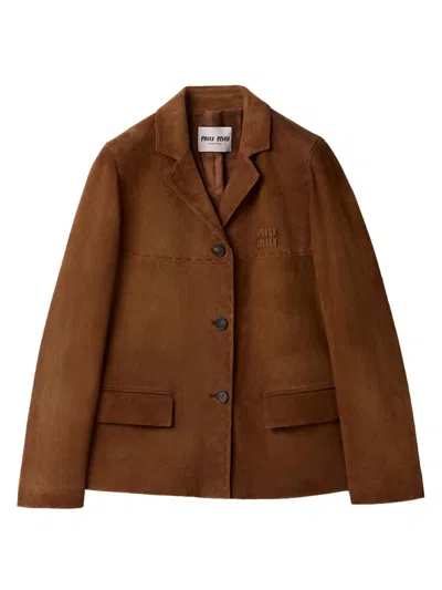 Miu Miu Women's Suede Jacket In Brown
