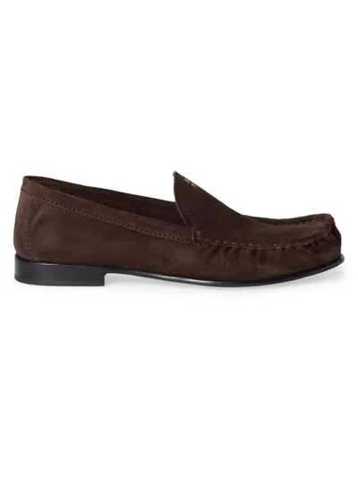 Miu Miu Suede Round Toe Slip On Loafers In Brown