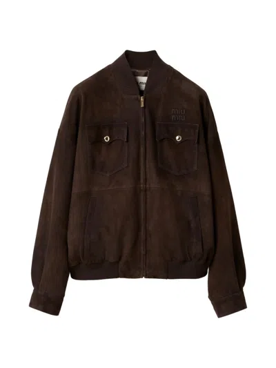 Miu Miu Suede Nappa Leather Jacket In Brown