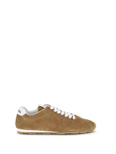 Miu Miu Women Suede Plume Sneakers In Brown