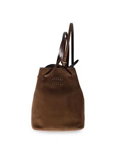 Miu Miu Women's Suede Pouch In Brown