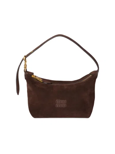 Miu Miu Women's Suede Pouch Top Handle Bag In Brown