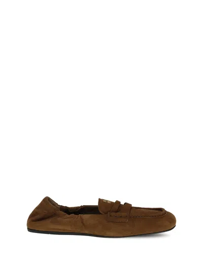 Miu Miu Women Suede Ruches Loafers In Brown