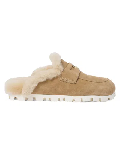 Miu Miu Beige Suede Slippers In Neutral
