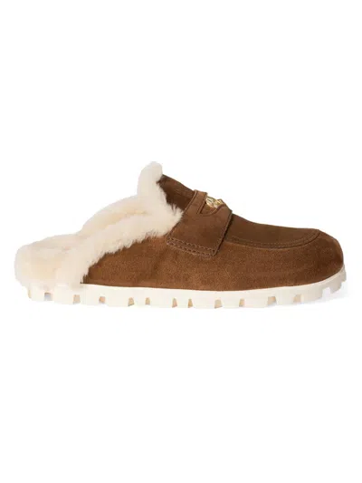 Miu Miu Suede And Shearling Mules In Brown