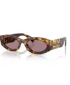 Miu Miu Logo Oval Acetate Sunglasses In Honey Havana