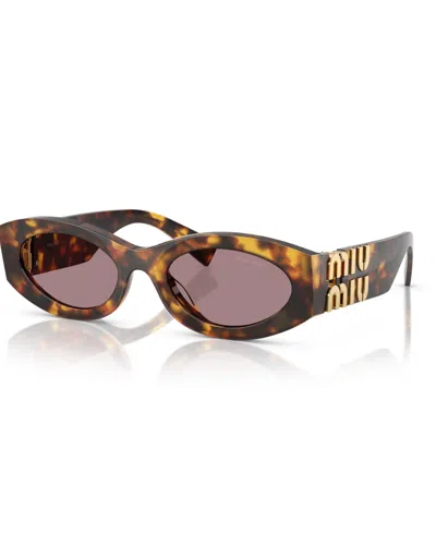 Miu Miu Logo Oval Acetate Sunglasses In Light Purple Brown