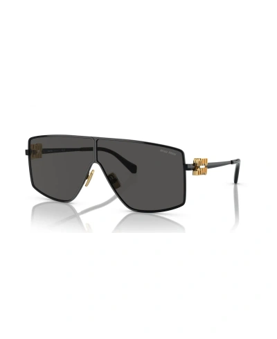 Miu Miu Oversized Shield Metal Sunglasses In Black