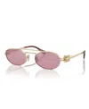 Miu Miu Logo-lettering Oval-frame Sunglasses In Pale Gold,pink