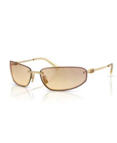 Miu Miu Womens Gold Mu A50s Oval-frame Metal Sunglasses In Yellow Gradient Silver