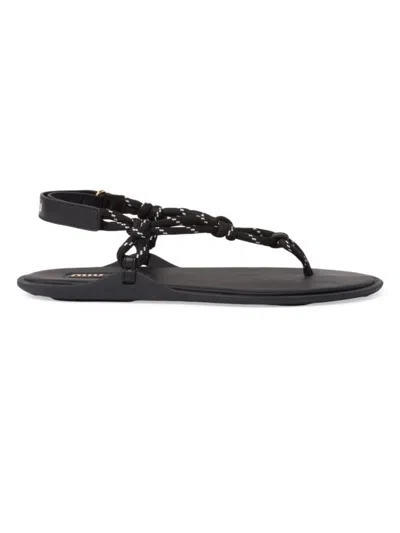 Miu Miu Women's T-strap Rope Sandals In Nero