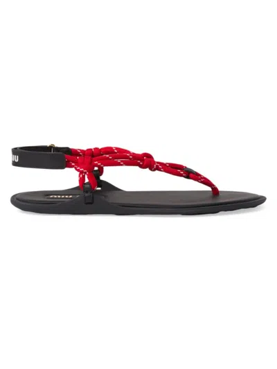 Miu Miu Sporty Rope Thong Slingback Sandals In Red