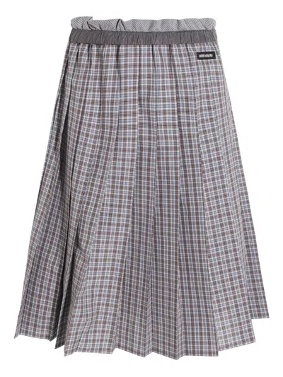 Miu Miu Women Tartan Midi Skirt In Multi
