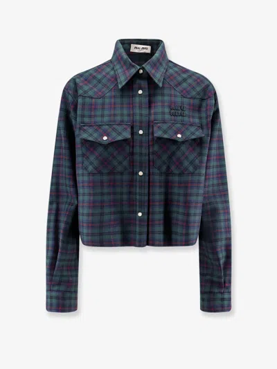 Miu Miu Women Tartan Virgin Wool Shirt