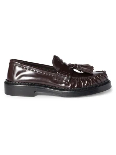 Miu Miu Tassel Loafers In Polished Leather In Burgundy