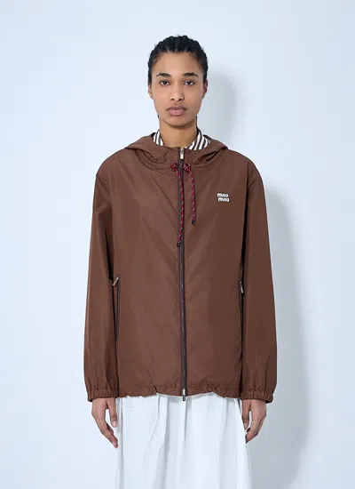 Miu Miu Women Technical Fabric Hooded Jacket In Brown