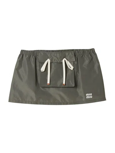 Miu Miu Tela Tec Miniskirt With Front Pocket In Green