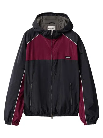 Miu Miu Women's Technical Silk Zipper Blouson Jacket In Black
