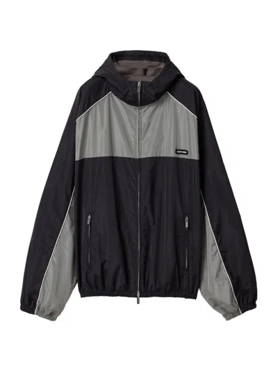 Miu Miu Women's Technical Silk Zipper Blouson Jacket In Black