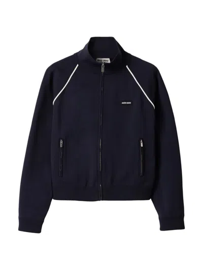 Miu Miu Women's Technical Yarn Zipper Cardigan In Blue