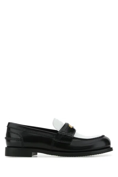 Miu Miu Women Two-tone Leather Loafers In Black