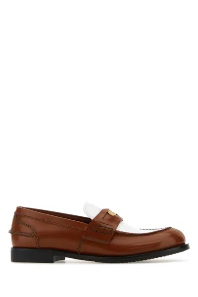 Miu Miu Women Two-tone Leather Loafers In Brown