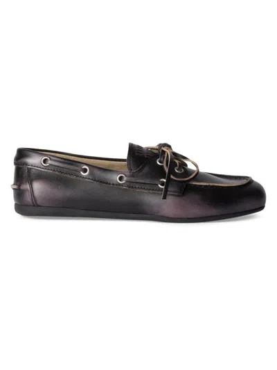 MIU MIU WOMEN'S UNLINED BLEACHED LEATHER BOAT SHOES