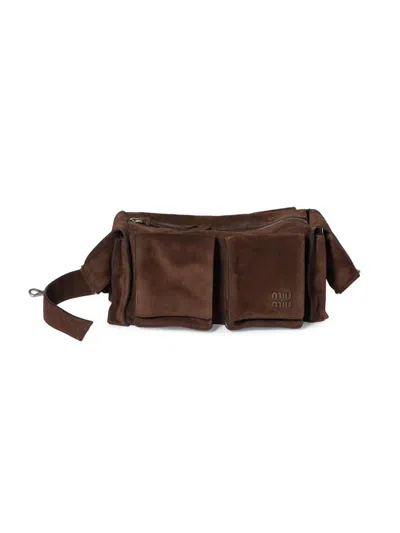 Miu Miu Suede Utilitaire Crossbody Bag Adjustable Strap In Brown