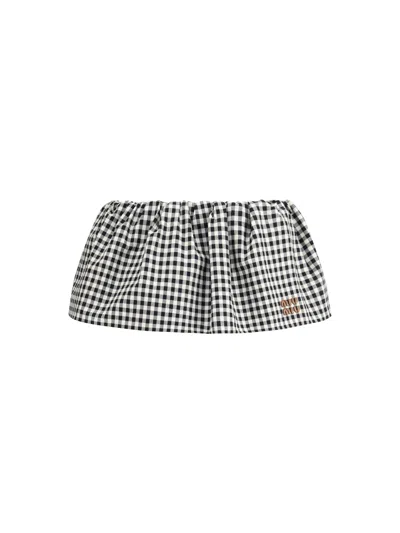 Miu Miu Women Vichy Pattern Miniskirt In White