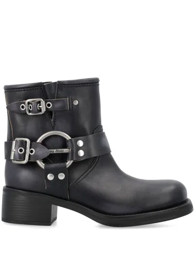 Miu Miu Women Vintage Leather Boots In Black