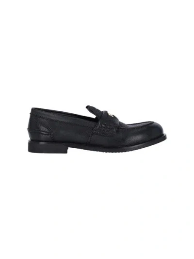 Miu Miu Round Toe Leather Loafers With Rubber Sole In Black