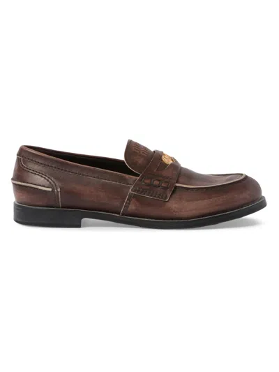 Miu Miu Women's Vintage-effect Leather Penny Loafers In Brown