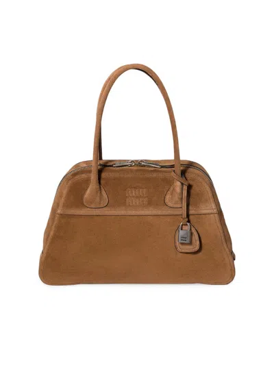 Miu Miu Vivant Suede Shoulder Bag In Brown
