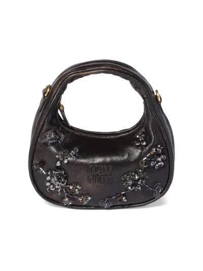 Miu Miu Women's Wander Embroidered Leather Mini-bag In Brown