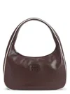 Miu Miu Leather Shoulder Bag With Contrast Piping And Curved Handle In Brown