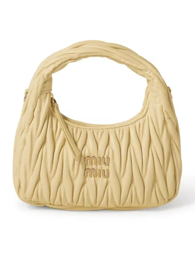 Miu Miu Women Wander Hobo Bag In Quilted Nappa In Cream