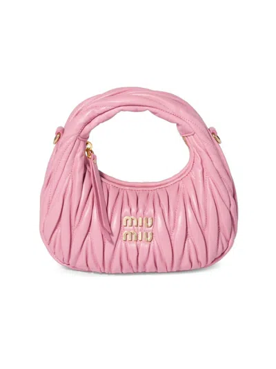 Miu Miu Women's Wander Matelassé Nappa Leather Hobo Mini-bag In Pink
