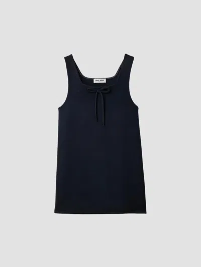 Miu Miu Waxed Double Wool Dress In Blue