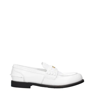 Miu Miu Women's White Leather Loafers In Multi