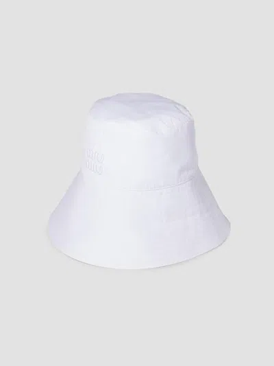 Miu Miu Women's Wide-brimmed Poplin Bucket Hat In White